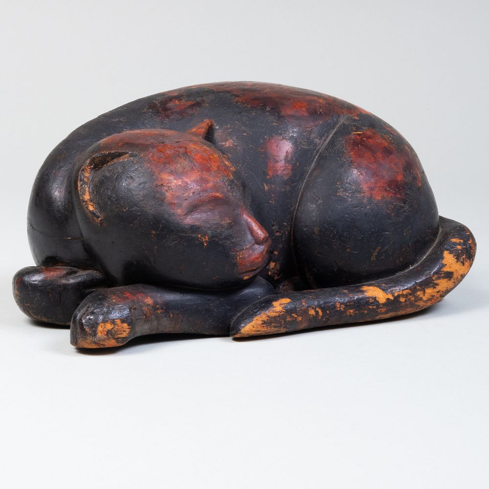 Appraisal: Japanese Mingei Wood Cat x x in Condition Losses one