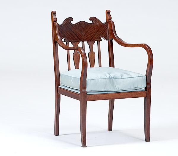 Appraisal: CONTINENTAL MAHOGANY ARMCHAIR th century a mahogany armchair with line