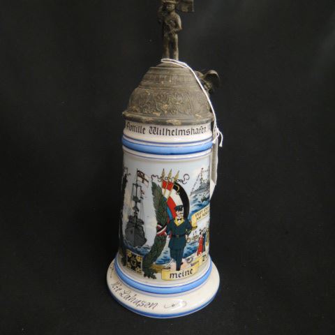 Appraisal: German Lithopane Porcelain Regimental Stein with roster figural pewter top