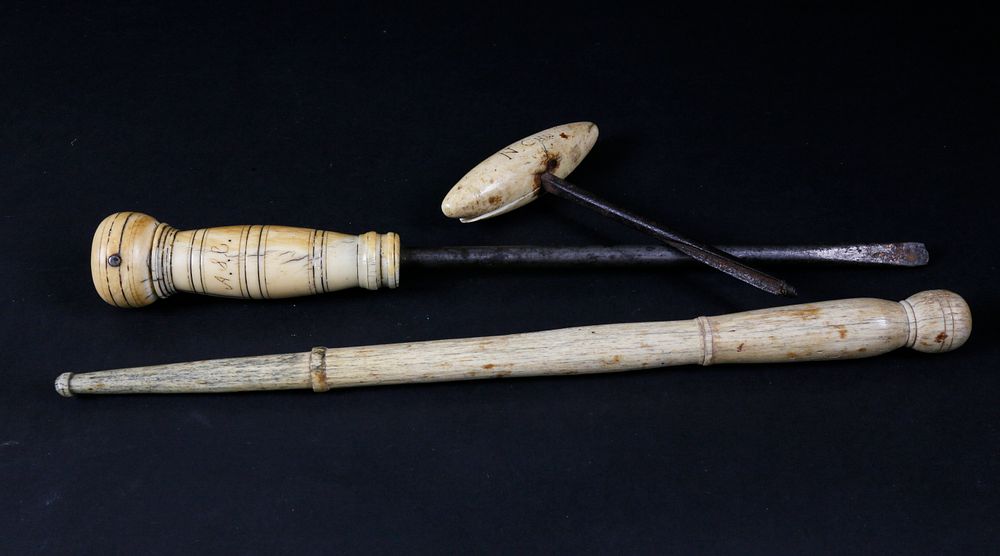 Appraisal: Three Whaleman Whale Ivory Bone and Steel Tools circa Three