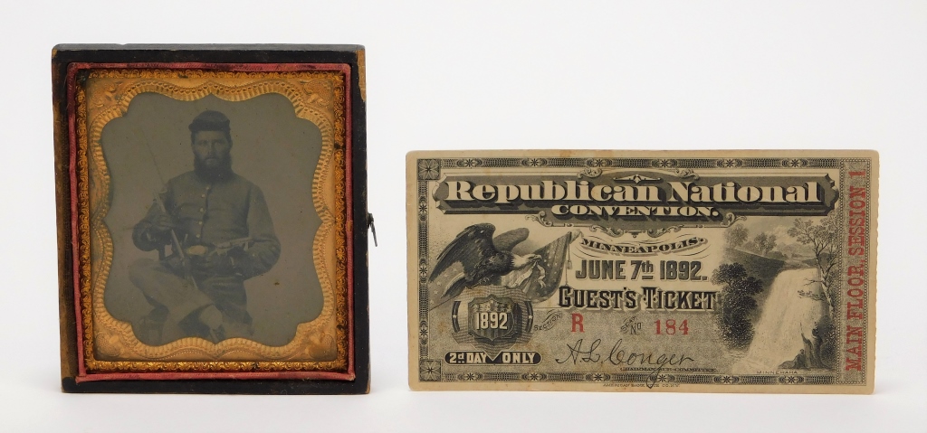 Appraisal: CIVIL WAR SOLDIER TINTYPE REPUBLICAN CONVEN TICKET United States -