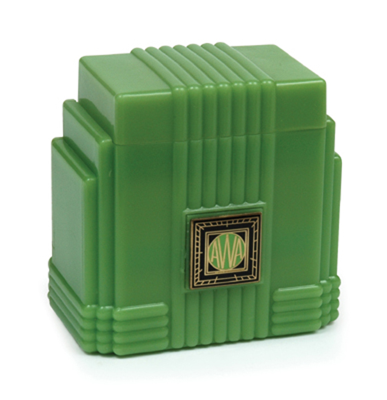 Appraisal: AWA Cigarette Box circa green bakelite with hinged lid cm