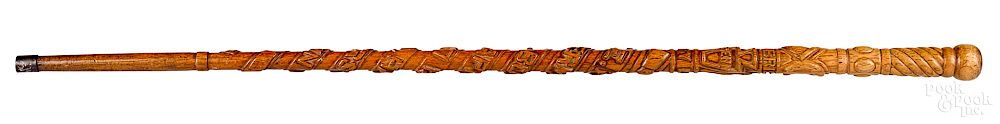 Appraisal: Carved cane attributed to Frank Feather Carved cane attributed to