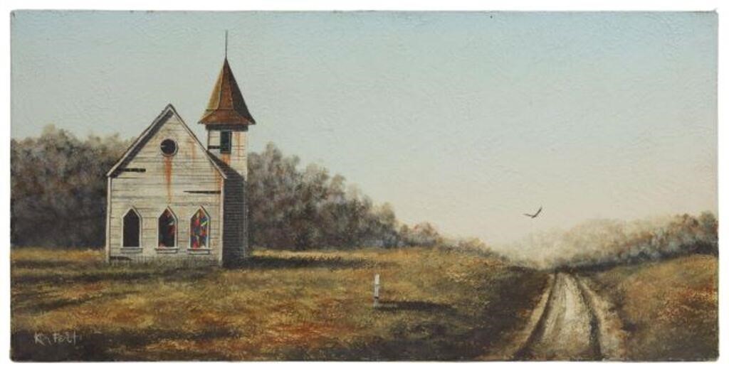 Appraisal: Unframed oil painting on stretched canvas Solitary Chapel signed lower