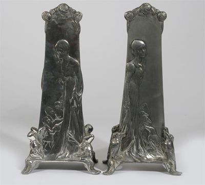 Appraisal: A pair of continental pewter vases possibly WMF tapering rectangular