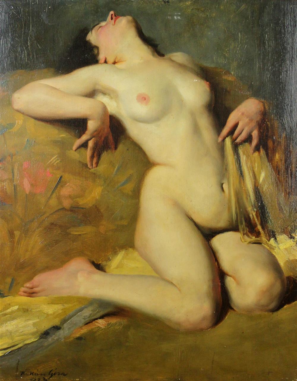 Appraisal: GEZA KUKAN HUNGARIAN - NUDE Oil on board x in