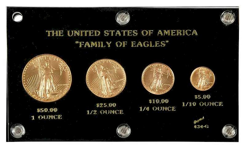 Appraisal: Four Coin American Gold Eagle Set bullion coins one-ounce half-ounce