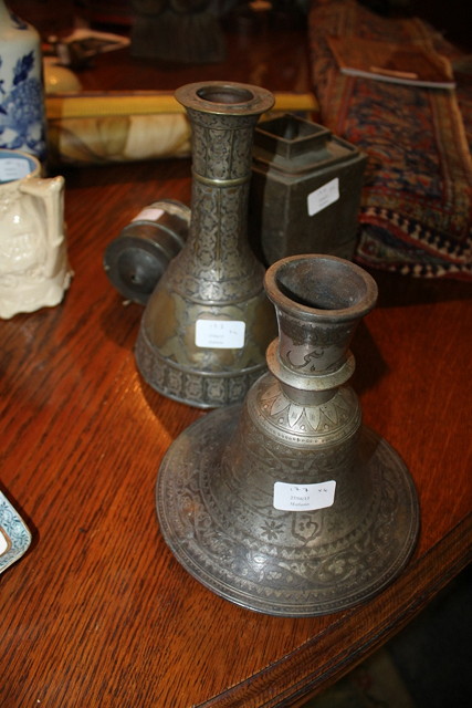 Appraisal: AN INDIAN PRAYER WHEEL a Tibetan metal teapot and two