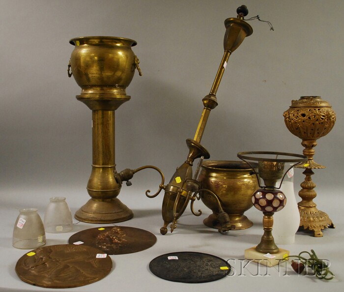 Appraisal: Group of Assorted Decorative Metal Items a brass pedestal partial