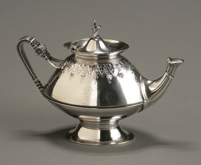 Appraisal: Gorham Egyptian Revival Sterling Teapot Providence Circa Having an ovoid