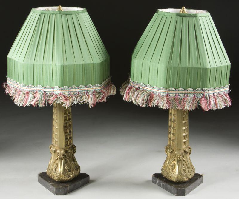 Appraisal: Pair of Brass Table Lamps Circa s cast brass obelisk