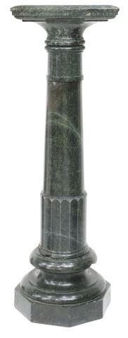 Appraisal: Green marble column pedestal th c unfinished rectangular top cylindrical