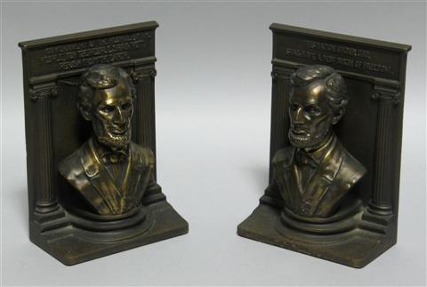 Appraisal: PAIR OF BRADLEY HUBBARD BRONZE LINCOLN BOOKENDS Cast B H