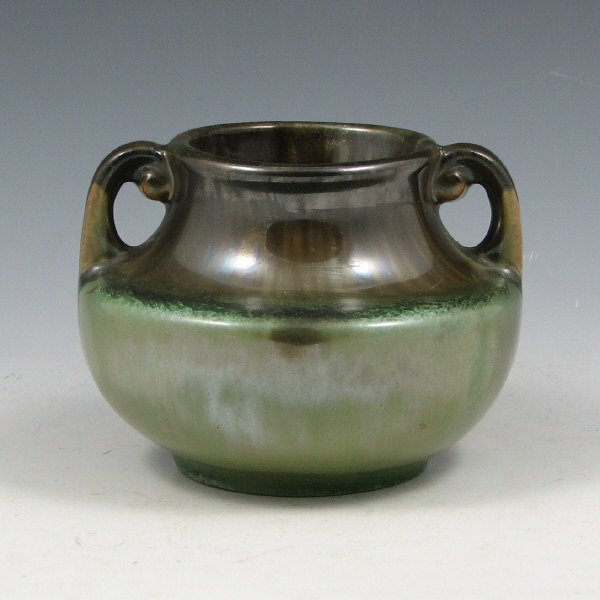 Appraisal: Fulper squat cabinet vase with handles in Flemington Green glaze