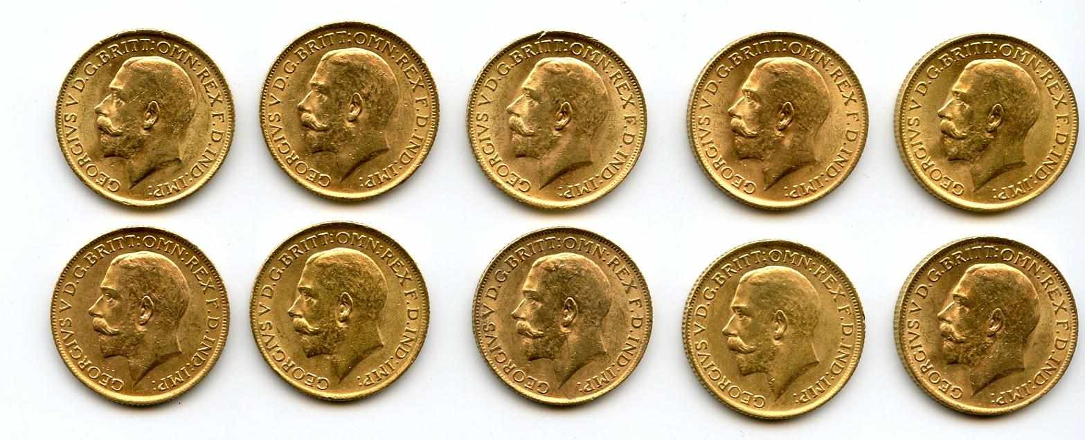 Appraisal: Great Britain George V Sovereigns KM- Typical bag marks are