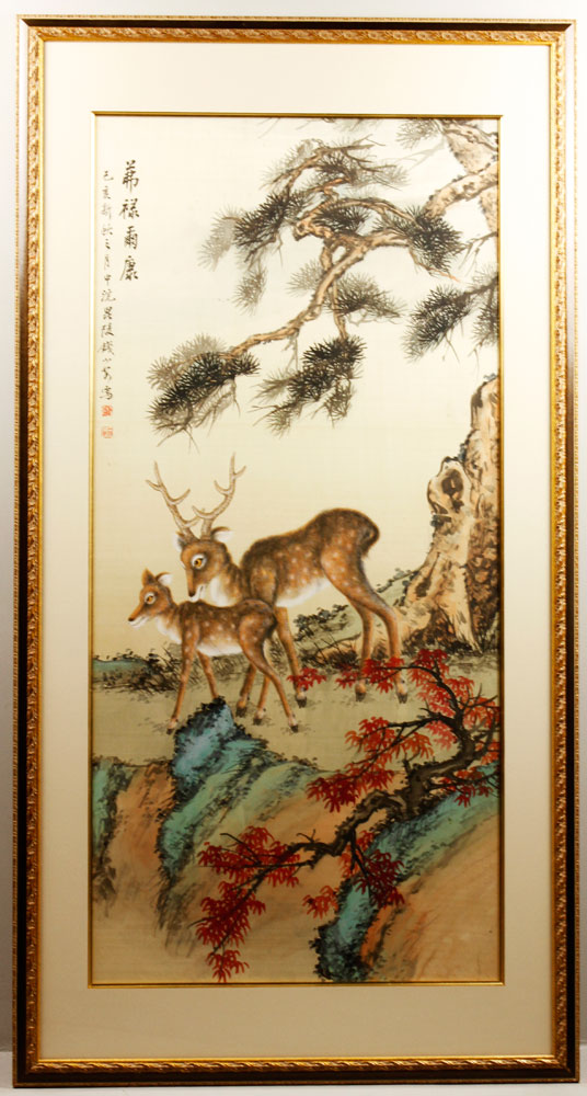 Appraisal: - Chinese W C on Silk of Deer Chinese Republic