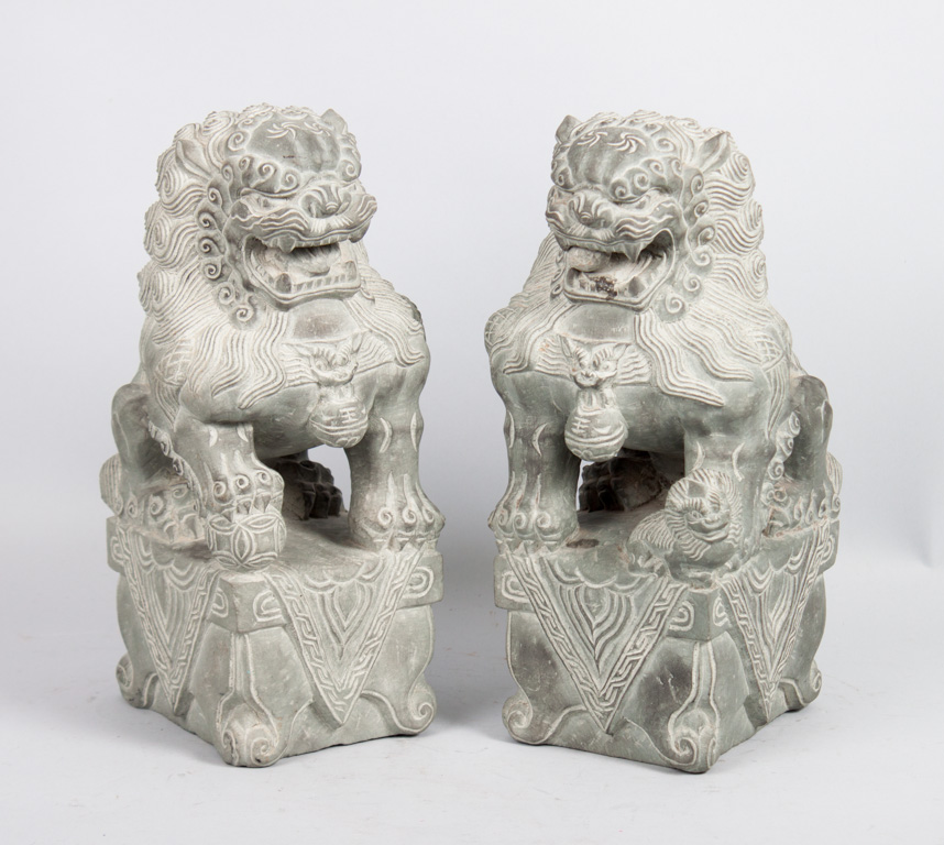 Appraisal: Pair of Chinese carved stone foo dogs in H