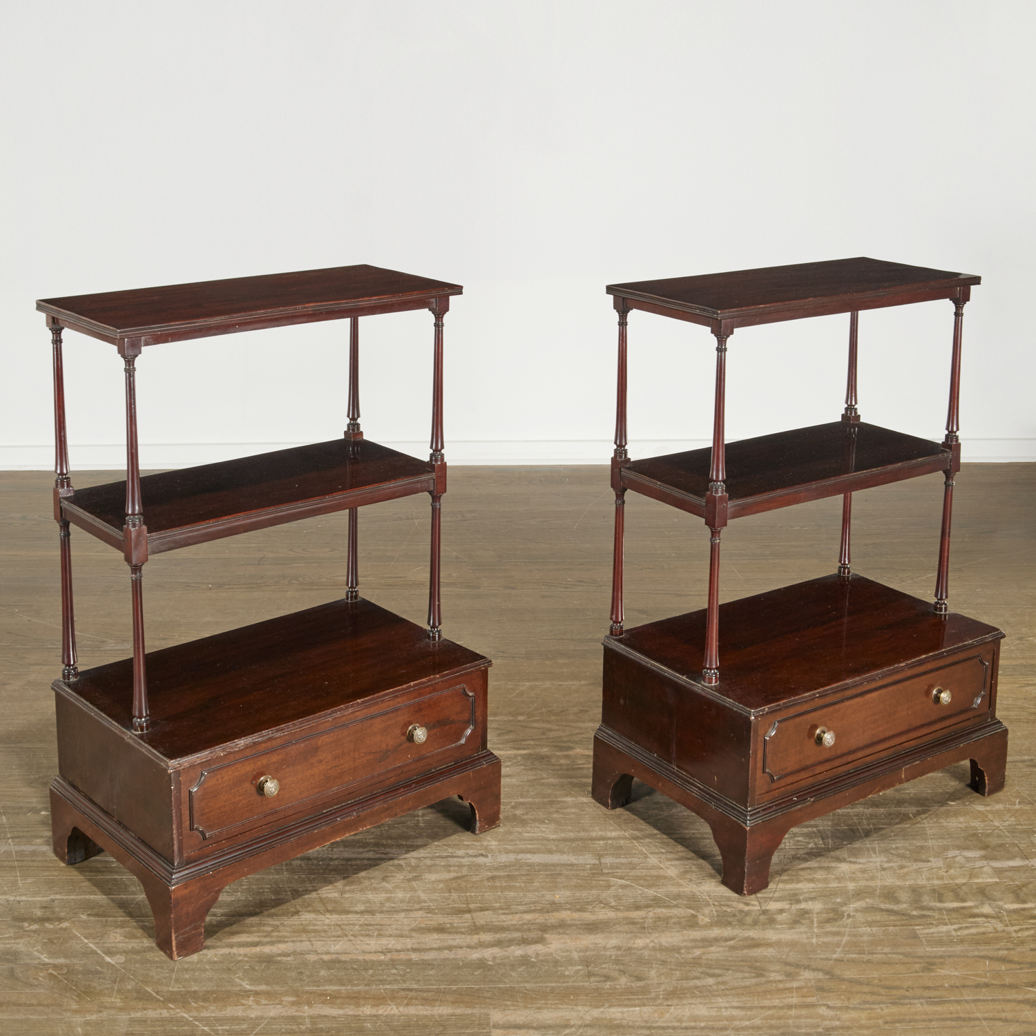 Appraisal: PAIR ANTIQUE REGENCY STYLE TIERED SIDE TABLES th c England