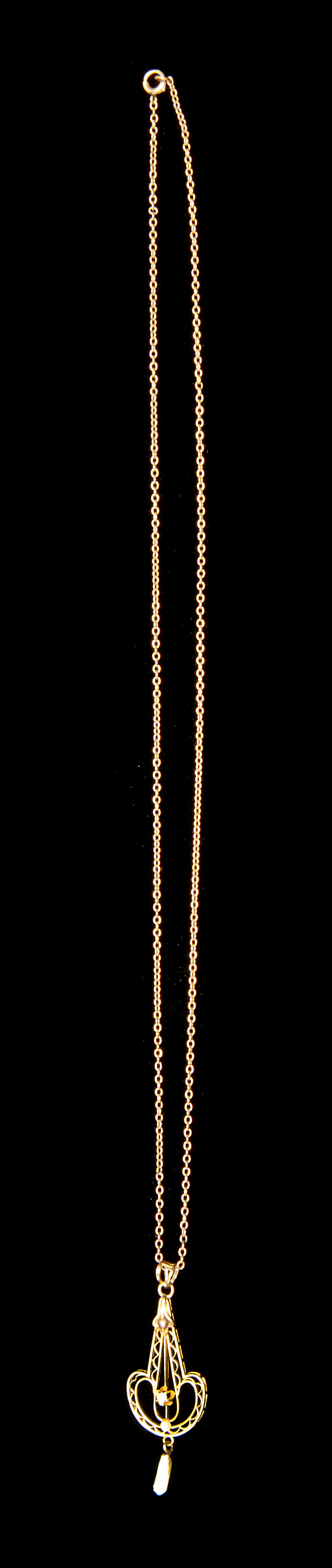 Appraisal: ART NOUVEAU GOLD PEARL AND DIAMOND NECKLACE Early th CenturyThe