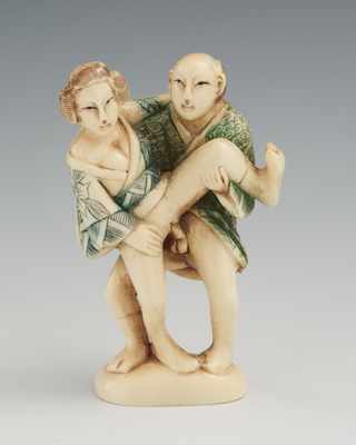 Appraisal: A Carved Ivory Erotic Carving Happy couple wearing robes with