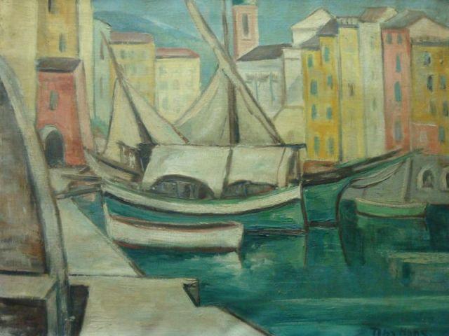 Appraisal: HOPS Tom O C Mediterranean Port Scene Signed lower right