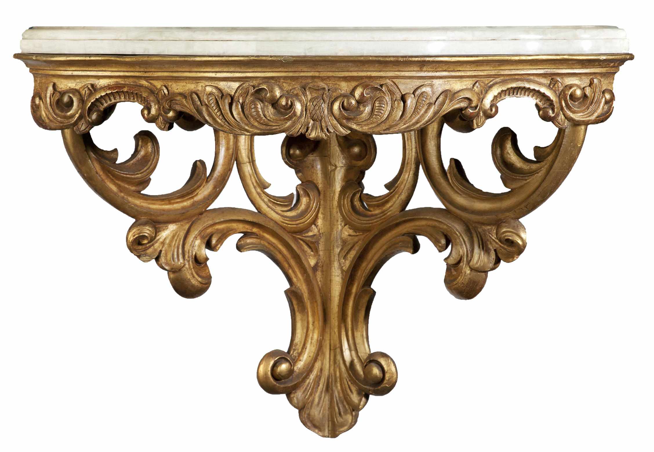 Appraisal: A Continental Rococo style carved giltwood corner console late th