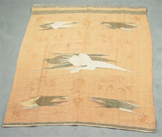 Appraisal: Tribal Rug with Bird Figures Circa Fading wear and holes