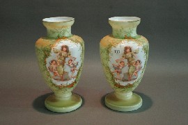 Appraisal: A pair of Victorian milk glass vases painted