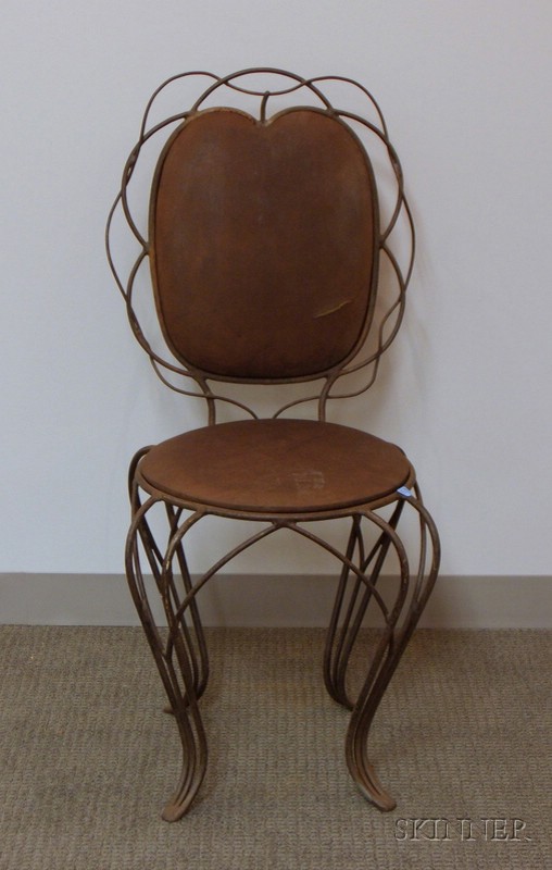 Appraisal: European-style Bent Wrought Iron Bistro Chair with Leather Upholstery