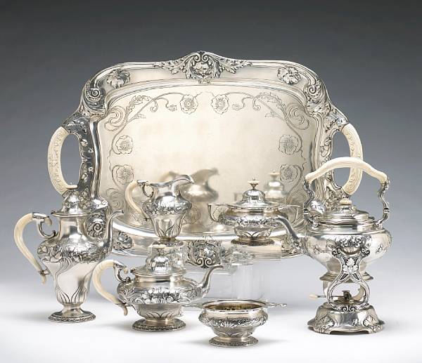 Appraisal: An Athenic sterling and ivory five piece tea and coffee