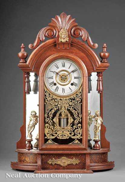 Appraisal: An Antique American Carved Walnut and Gilt Metal-Mounted Mantel Clock