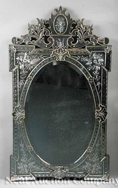 Appraisal: A Pair of Antique Venetian Etched Glass Mirrors late th