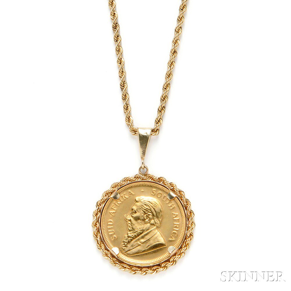 Appraisal: oz Gold Krugerrand-mounted Pendant within a kt gold bezel and