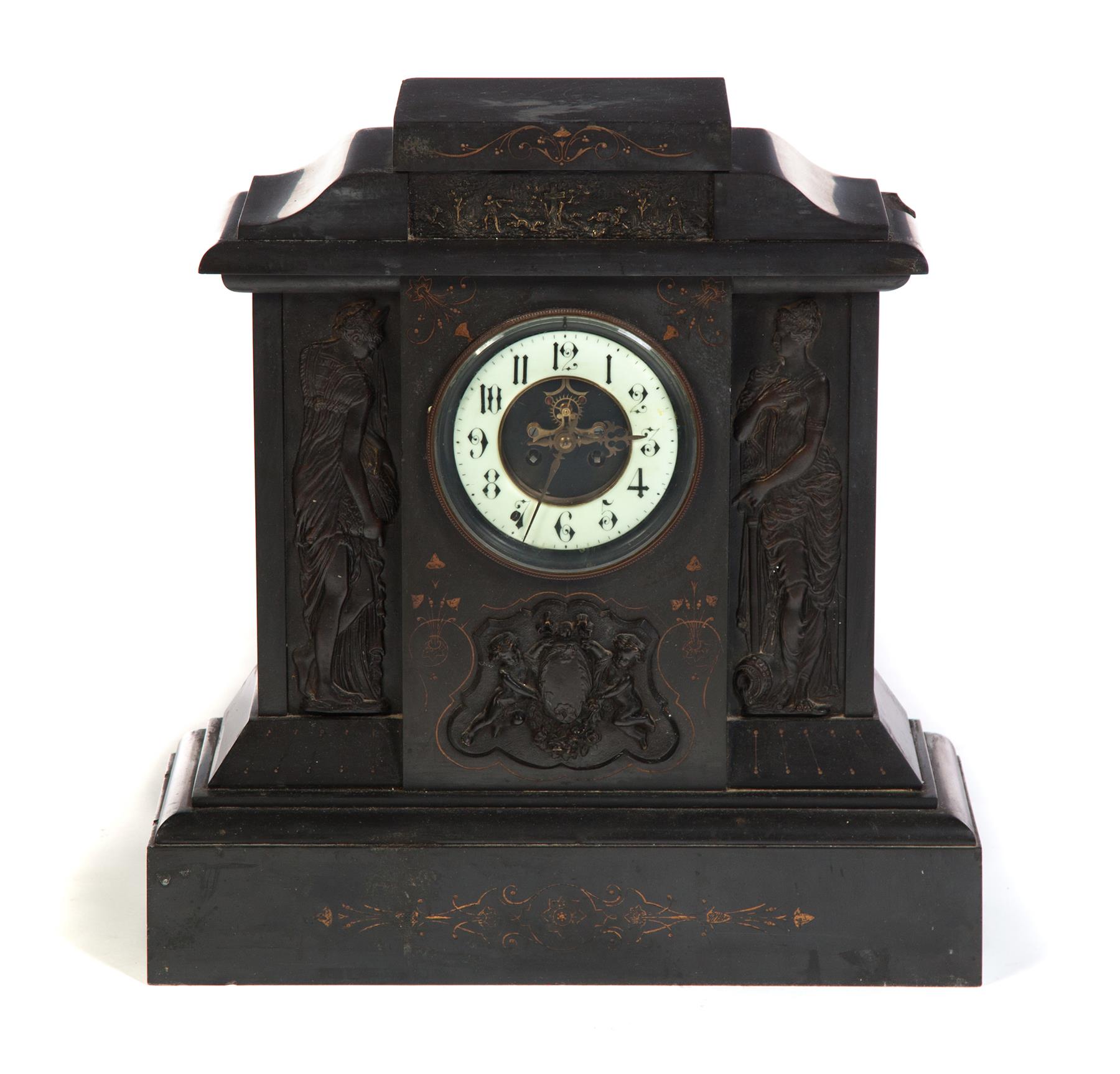 Appraisal: SLATE MANTEL CLOCK WITH MOVEMENT MARKED MEDAILLE DE BRONCE L