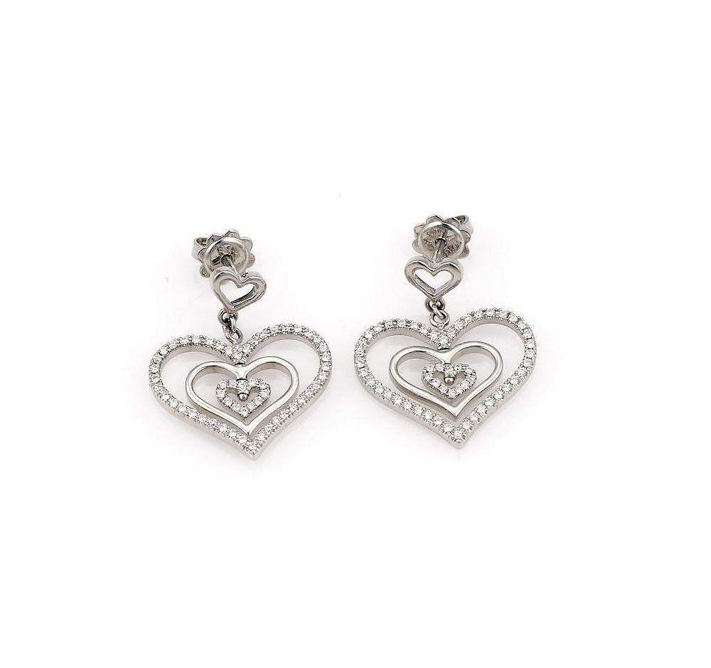 Appraisal: K White Gold Diamond Heart Drop Earrings K White Gold