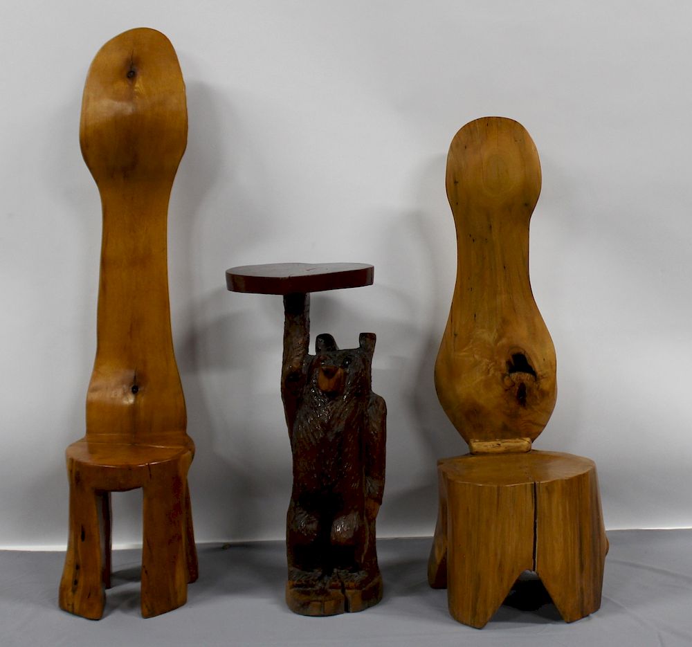 Appraisal: MONOGRAMMED Folk Art Carved Grouping Keeping An Eye On You