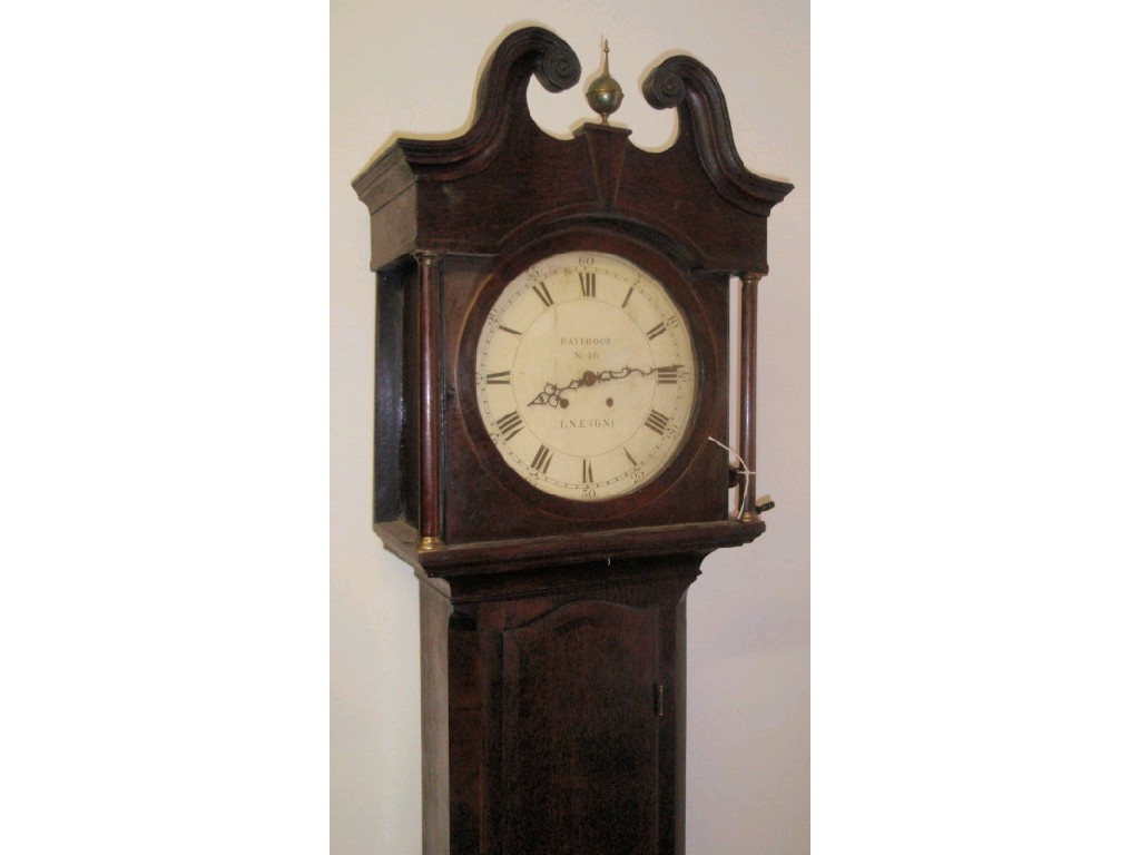 Appraisal: A thC oak long case clock with swan neck pillared