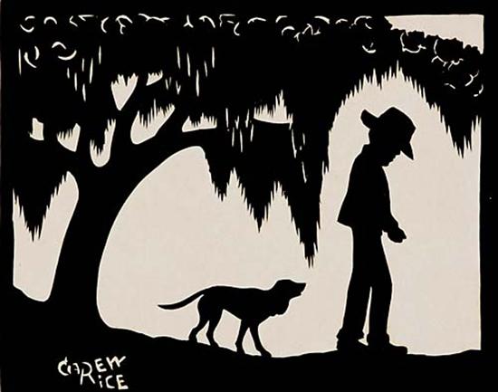 Appraisal: Carew Rice South Carolina - MAN'S BEST FRIENDsilhouette unframed signed