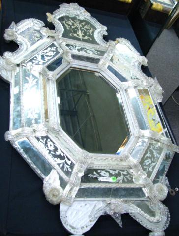 Appraisal: Vintage Venetian etched glass wall mirror some missing pieces needs