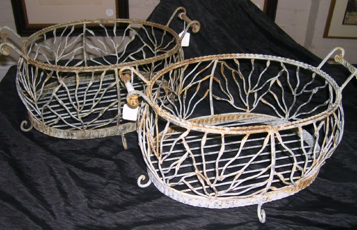 Appraisal: Near-Pair of French Two-Handled Footed Oval Wrought-Iron and -Wire Conservatory