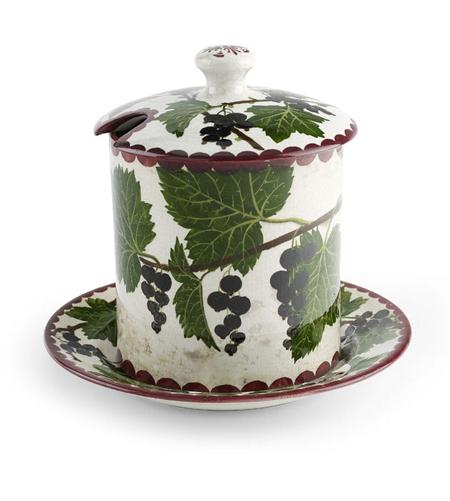 Appraisal: WEMYSS LARGE PRESERVE JAR COVER PLATE CIRCA decorated with blackcurrants