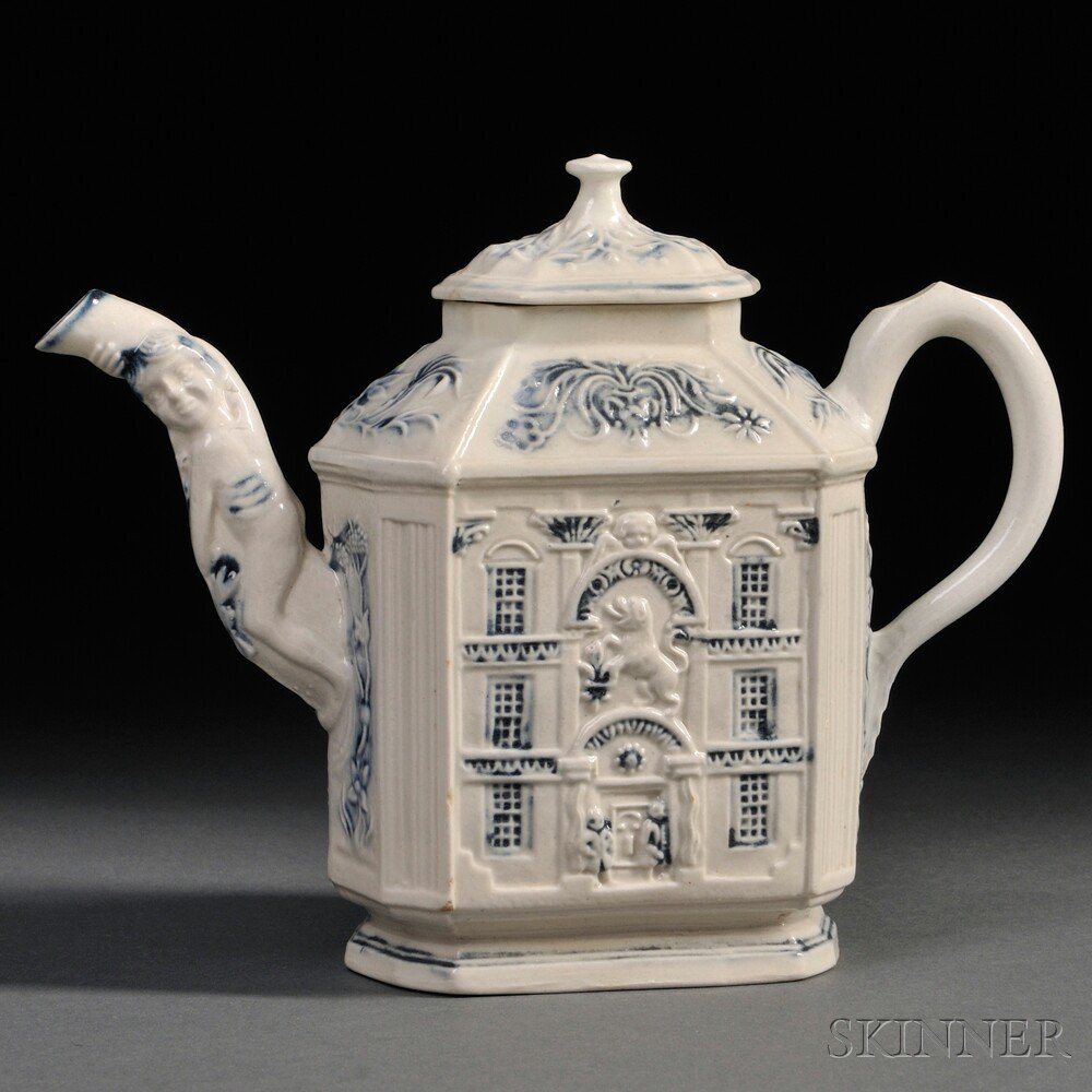 Appraisal: Staffordshire Salt-glazed Stoneware House Teapot and Cover England c octagonal