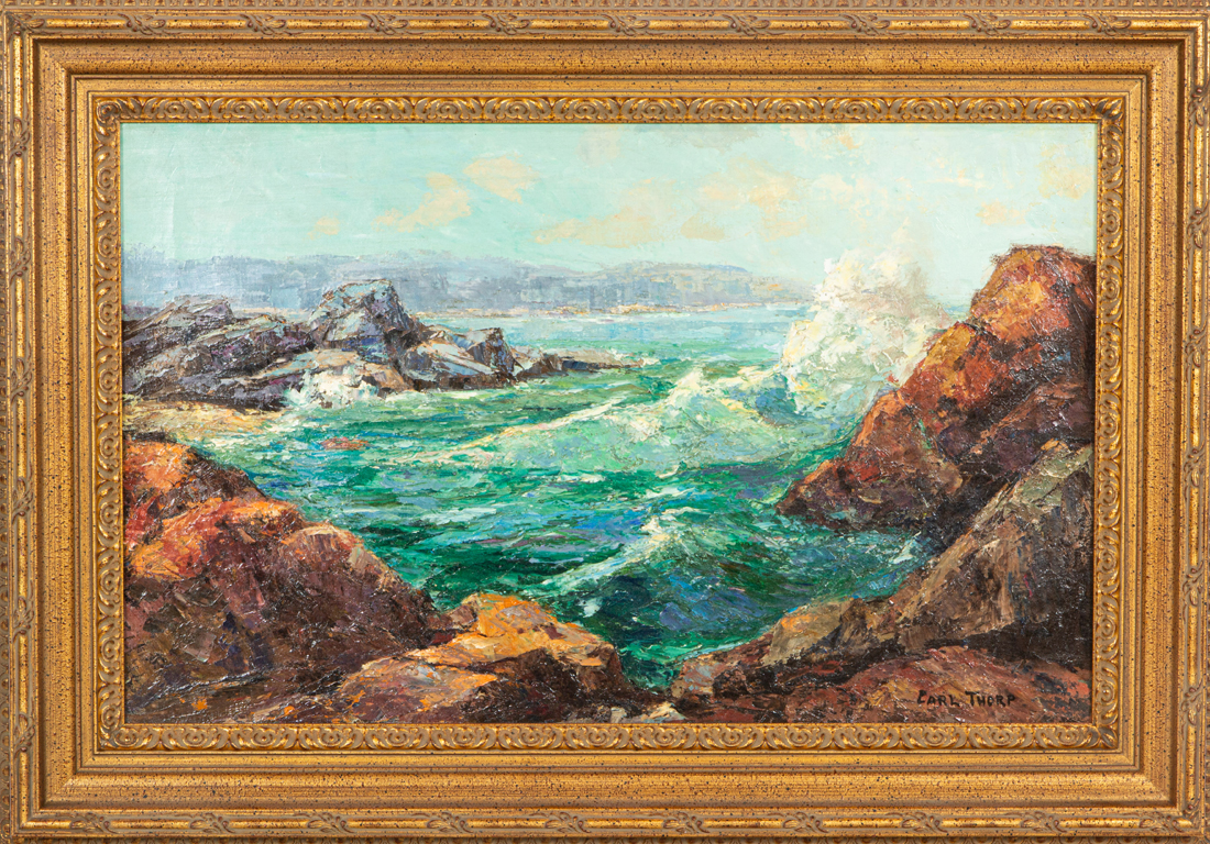 Appraisal: Carl Thorp American - Waves on Rocky Coast oil on