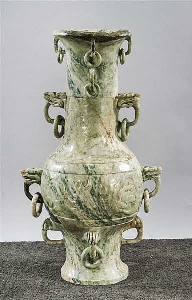 Appraisal: Tall Chinese hardstone vase with dragon head loose ring handles