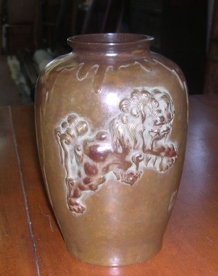 Appraisal: Kuang-Hsu Brown-Patinated and Parcel-Gilt Bronze Pyriform Vase fourth quarter th