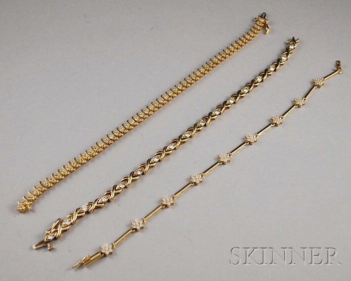 Appraisal: Two kt Gold and Diamond Bracelets together with a kt