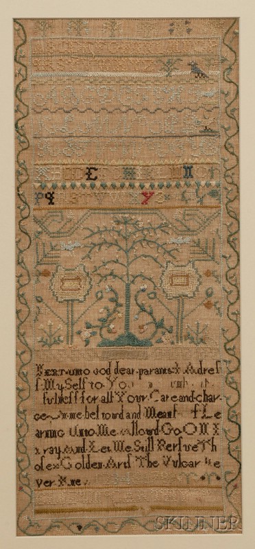 Appraisal: Needlework Sampler Eliza'h McCarthy worked in silk threads on a