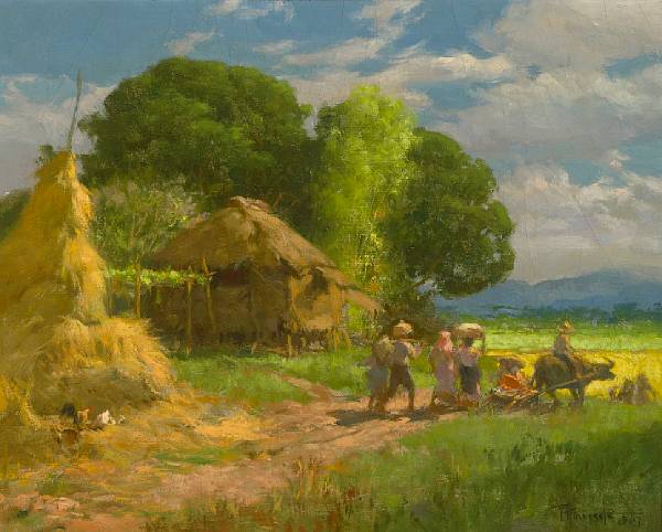 Appraisal: Fernando Cueto Amorsolo Filipino - Village Scene signed and dated