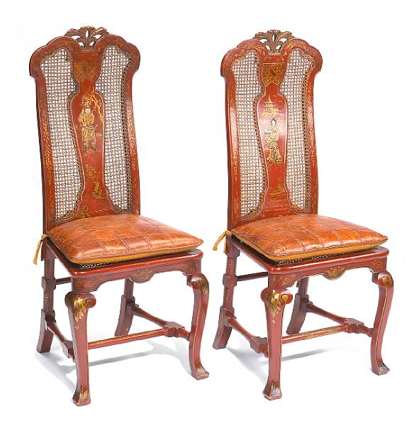 Appraisal: A set of six Queen Anne style scarlet japanned side