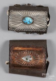 Appraisal: Two Southwestern Native American leather cuff bracelets likely Greg Lewis